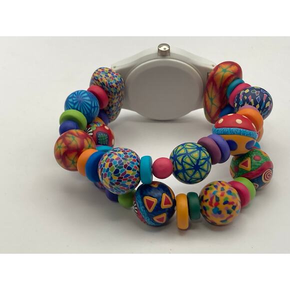 Brown Dog Design Womens Watch 34mm - New Battery - Colorful Beaded Stretch Band - Picture 5 of 7